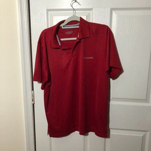 Columbia men red polo shirt, 3-button collar,  L